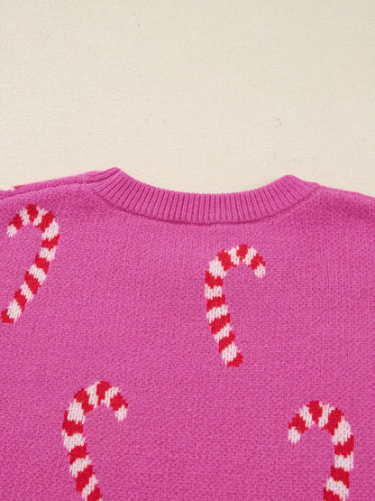 Christmas Candy Cane Holiday Drop Shoulder Sweater