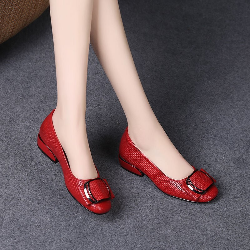 Fashionable Non-slip Thick Heel Leather Shoes