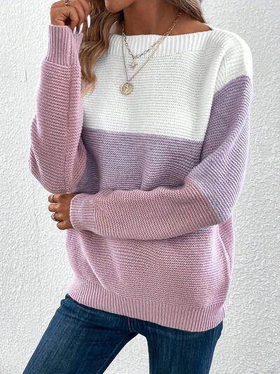 Color Block Boat Neck Sweater for Stylish Layering
