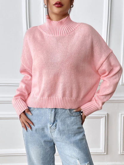 Women's Solid-color Loose-fitting High-neck Pullover Sweater