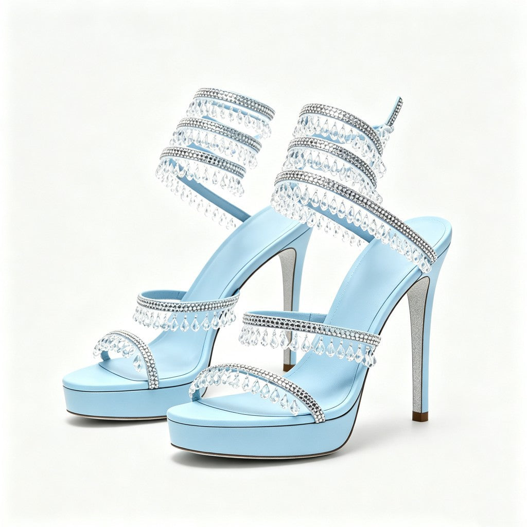 Plus-size Beaded Rhinestone Stiletto Sandals
