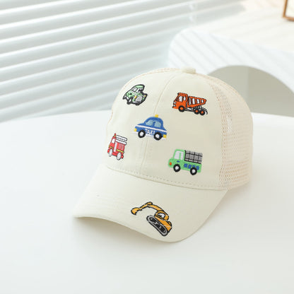 Children's Style Embroidered Mixed Model Small Car With Breathable Semi-net Brimmed Without Edge Baseball Cap