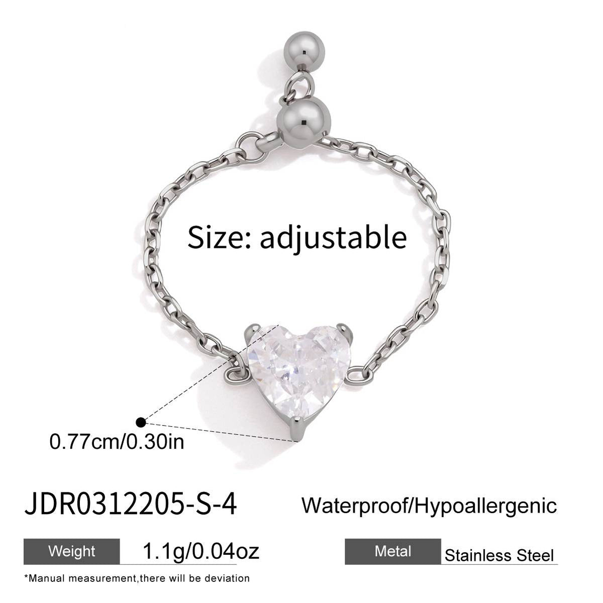 Adjustable Geometric Zircon Stainless Steel Ring