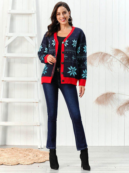 Snowflake Pattern Button Down Cardigan for Winter Style