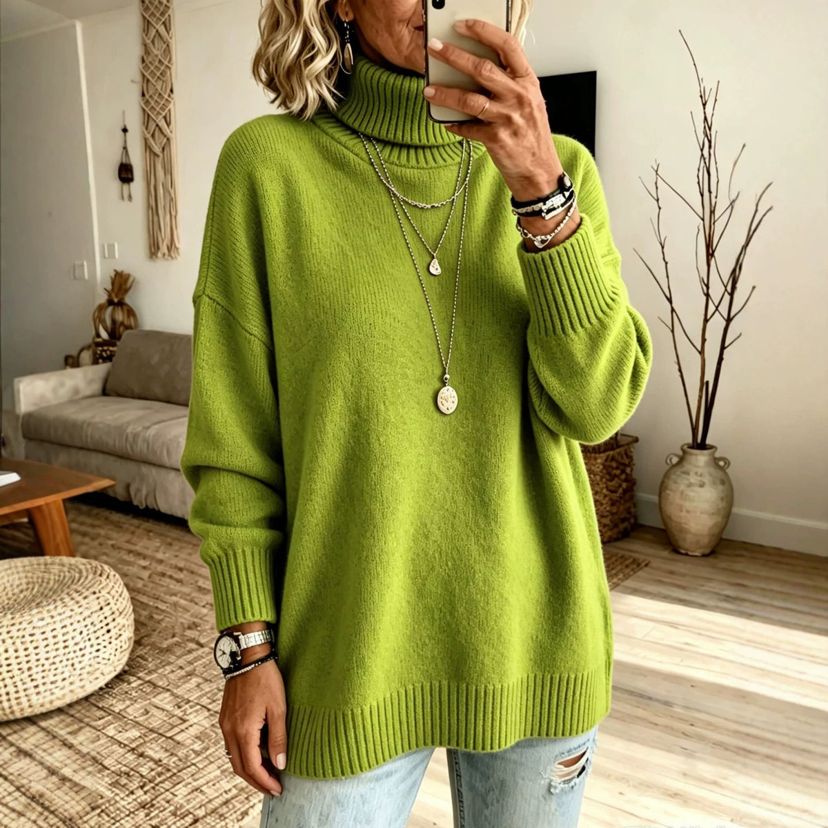 Women's Solid-color Loose-fitting Turtleneck Sweater