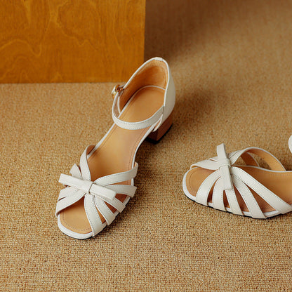 Square-toe Chunky-heel Strappy Buckle Roman Sandals
