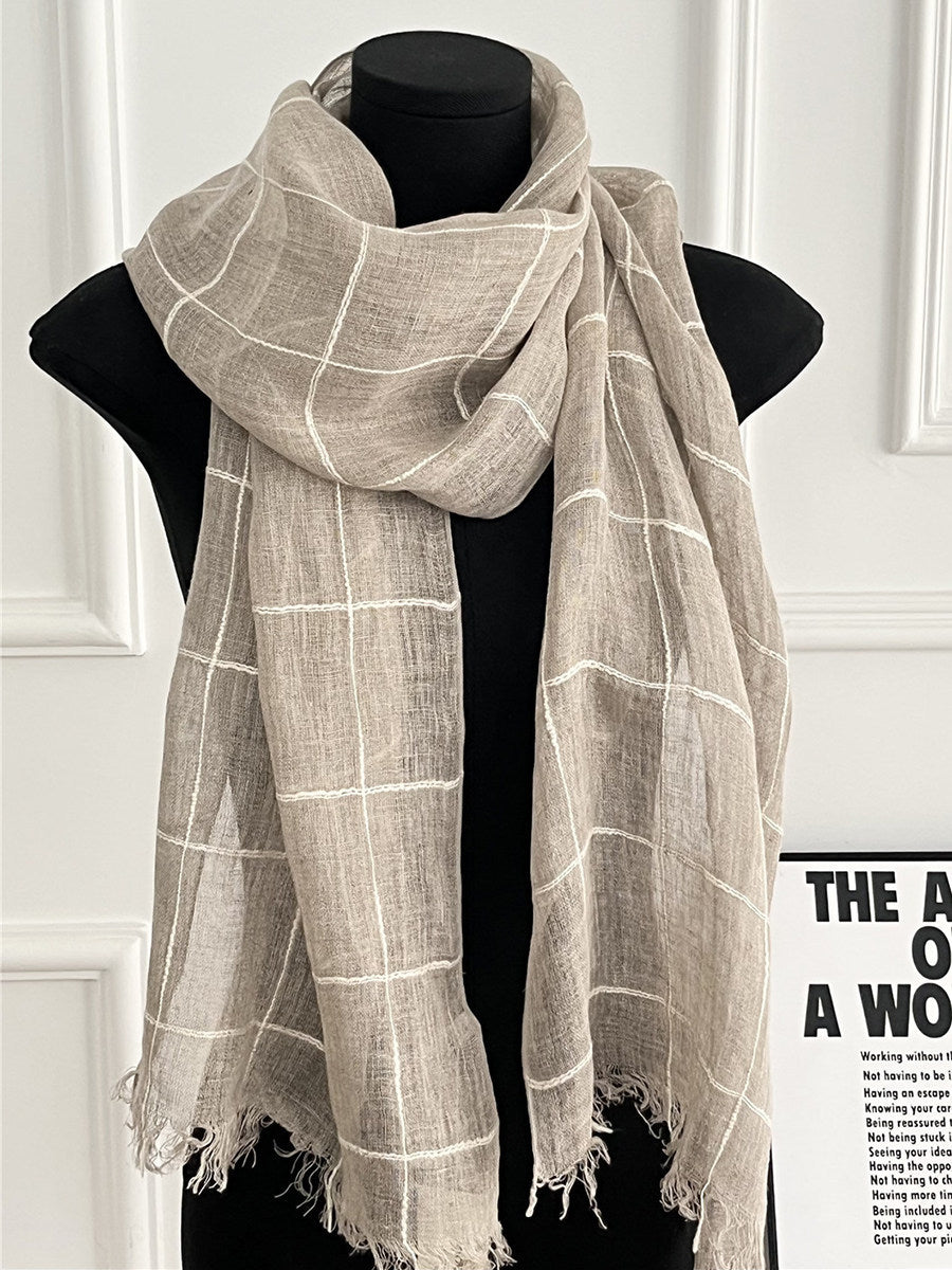 Womens Linen Striped Long Scarf Shawl