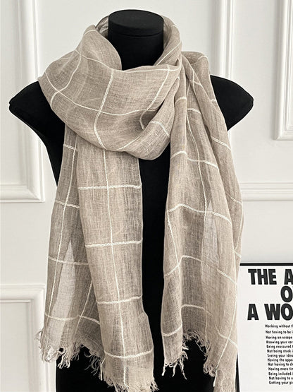 Womens Linen Striped Long Scarf Shawl