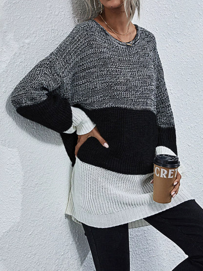 Color Block Round Neck Oversized Sweater