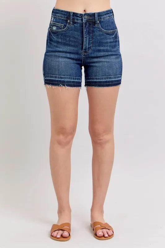 Judy Blue Full Size High Waist Tummy Control Destroy Release Hem Denim Shorts Plus Size