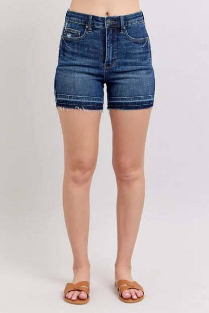 Judy Blue Full Size High Waist Tummy Control Destroy Release Hem Denim Shorts Plus Size