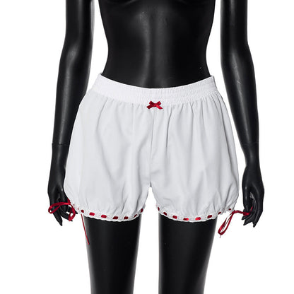 Lace Bow Contrast Color Shorts