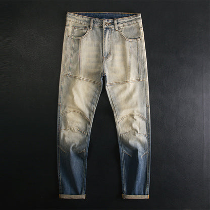 Retro Patchwork Motorcycle Jeans Men