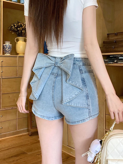 Bow-knot Denim Shorts For Women