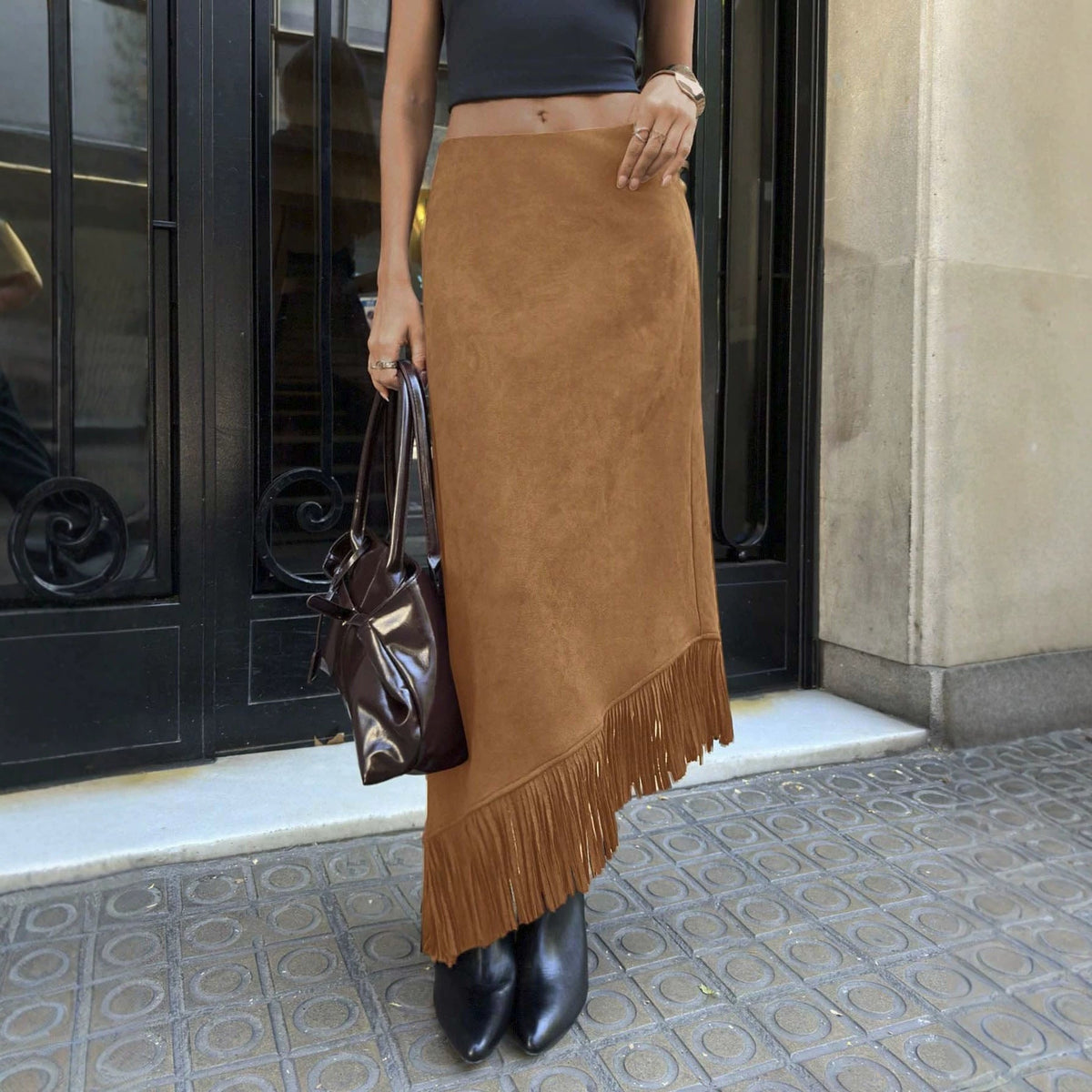Fringe Asymmetrical Long Skirt For Women