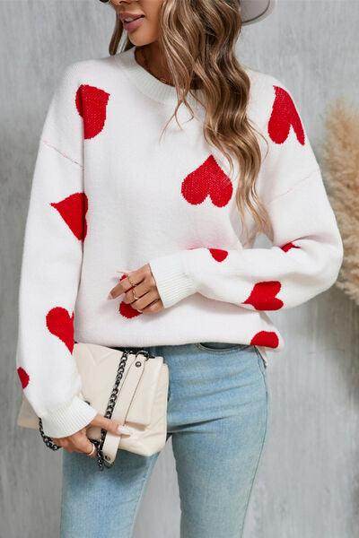 Angel Wings Heart Round Neck Dropped Shoulder Sweater for Women
