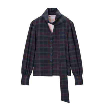 Plaid Two-Piece Set With Long-Sleeve Blouse And Maxi Skirt