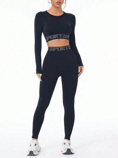 Letter Print Round Neck Long Sleeve Top and Leggings Set