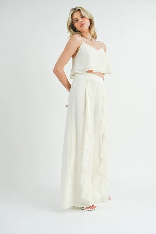 MABLE Crop Cami and Ruffled Wide Leg Pants Set