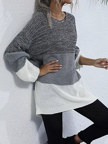 Color Block Round Neck Oversized Sweater