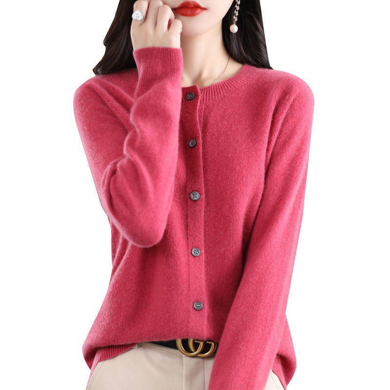 Andy Velvet Osmanthus Knit Round-Neck Cardigan