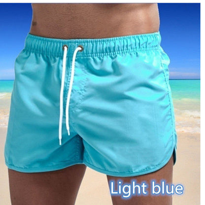 Mens Solid-Color Three-Quarter-Length Beach Shorts