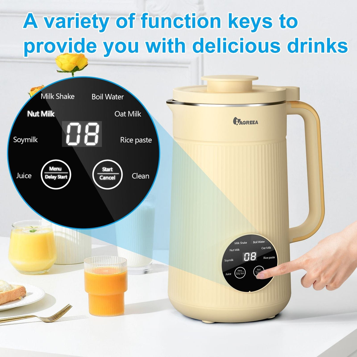 IAGREEA Nut Milk Maker, 35oz Nut/Oat/Almond/Soya/Vegan Juice Beverages Machine - Plant Based Cow Milk Machine Maker, F ood-G rade Stainless Steel Milk Blender, Self-Cleaning