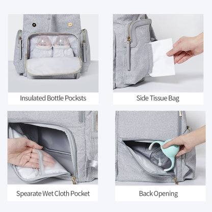 SUNVENO Diaper Bag Backpack, Baby Changing Bag Nappy Tweed Baby Diaper Bags Multifunction Waterproof for Travel
