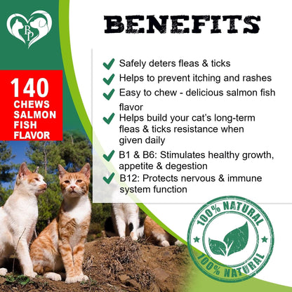 Flea and Tick Prevention Chewable Pills for Cats Revolution Oral Flea Treatment for Pets Pest Control & Natural Defense Chewables Small Tablets Salmon Fish Taste