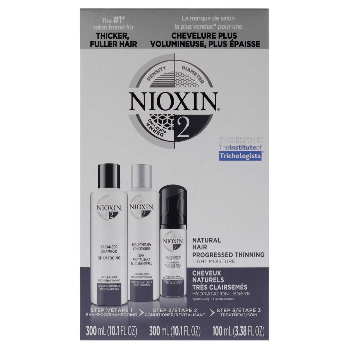 System 2 Kit by Nioxin for Unisex - 3 Pc 10.1oz Cleanser Shampoo, 10.1 oz Scalp Therapy Conditioner, 3.38oz Scalp and Hair Treatment