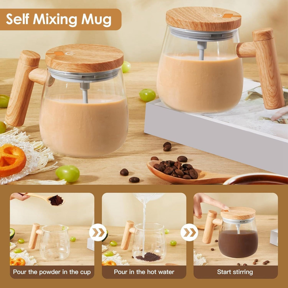 Electric Mixing Mug 400ML High Speed Mixing Cup USB Rechargeable Self String Mug with Warming Pad for Coffee Milk Protein Powder Egg