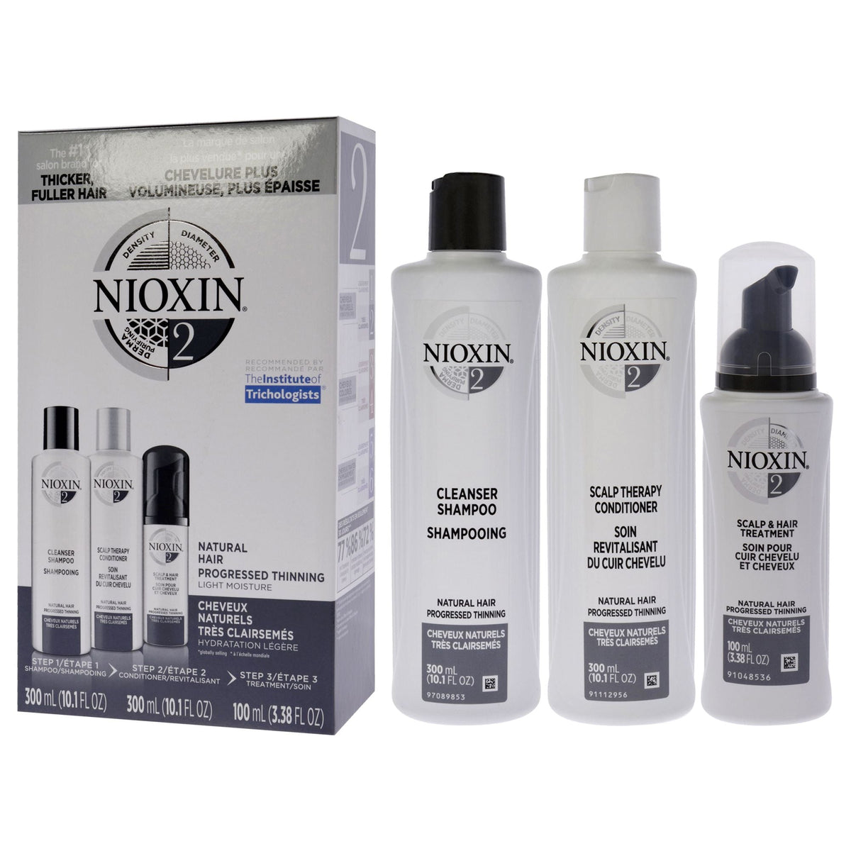 System 2 Kit by Nioxin for Unisex - 3 Pc 10.1oz Cleanser Shampoo, 10.1 oz Scalp Therapy Conditioner, 3.38oz Scalp and Hair Treatment