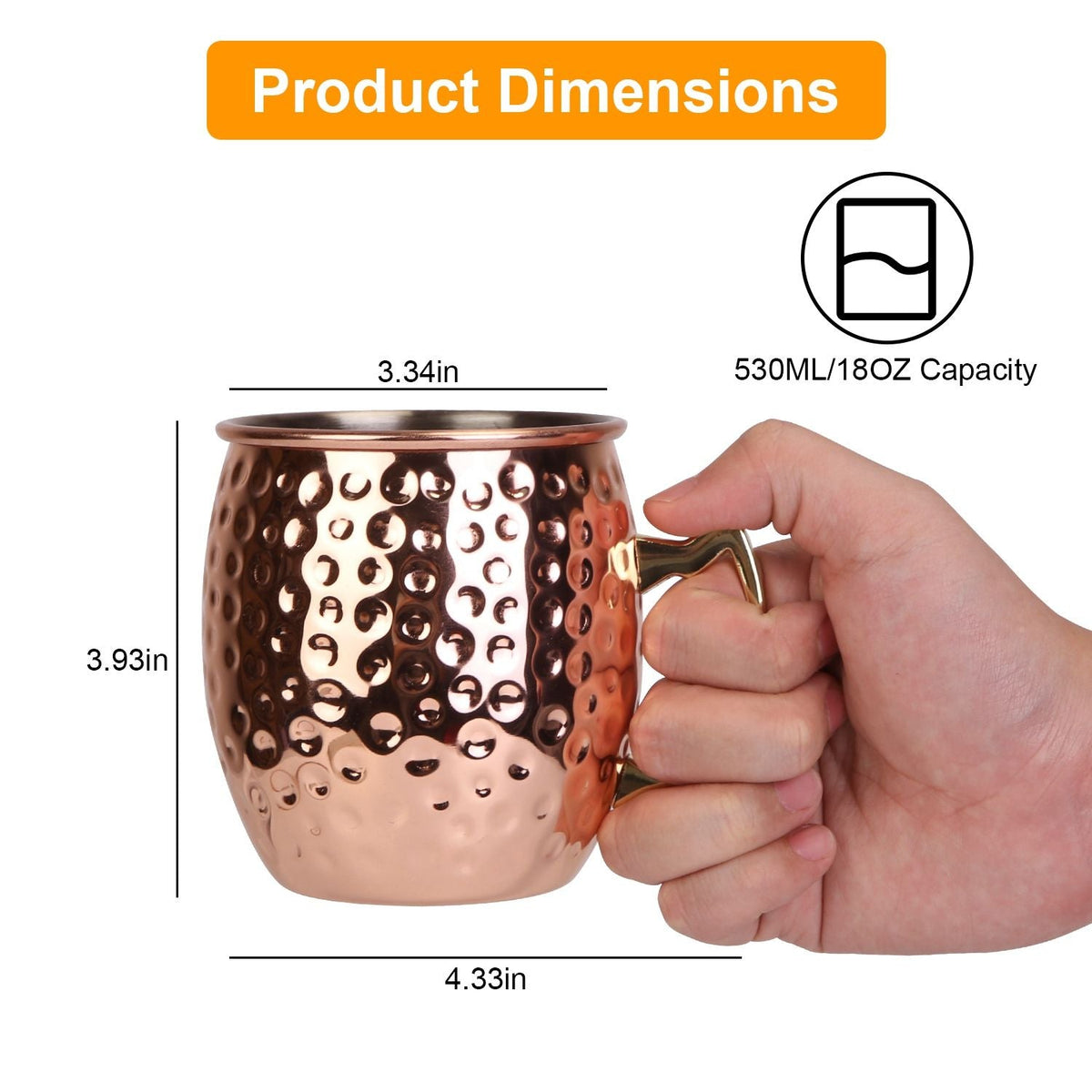 4Pcs Moscow Mule Mugs 18OZ Copper Plating Cocktail Cup Set With Straws Stainless Steel Lining Hammered Cups For Wine Beer Cocktail Cold Drinks