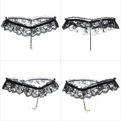 Sexy Lace Pearl Massage Opening Underpants