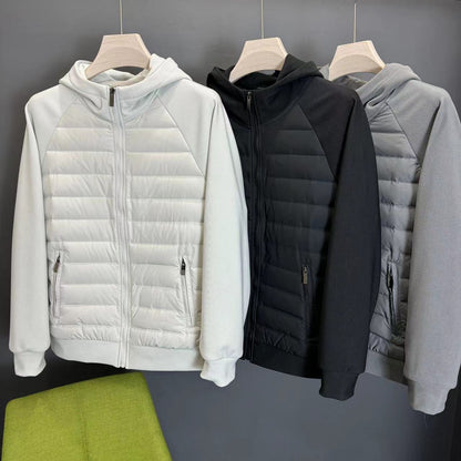 Men's Hooded Down Jacket Coat Patchwork Casual Minimalist And Ultra-Lightweight Style