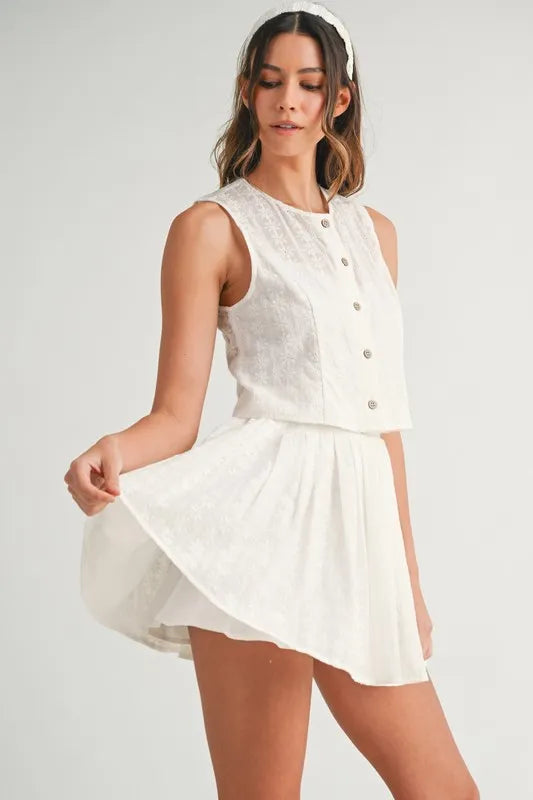 MABLE Eyelet Lace Top and Mini Skirt Set