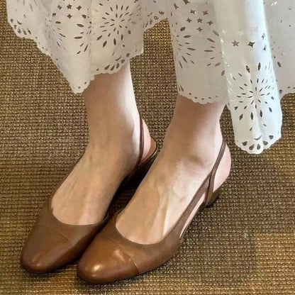 Women Vintage Minimalist Cap Toe Spliced Slingback Flats Matching Casual Daily