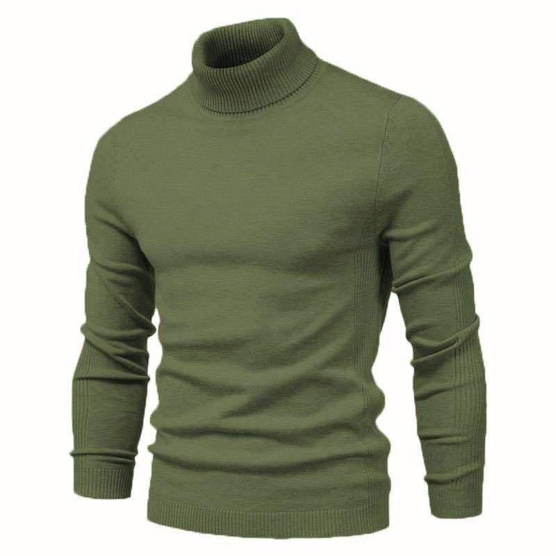 Winter Turtleneck Sweater Fashion Slim Fit Solid Color Pullover Knitted Top Men's Clothing