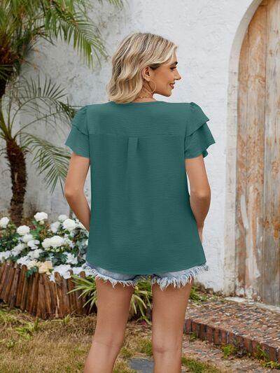 Cutout Round Neck Short Sleeve Blouse for Women Fashion