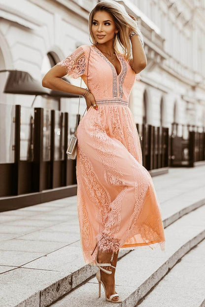 Scalloped Trim Lace Plunge Dress for Elegant Occasions