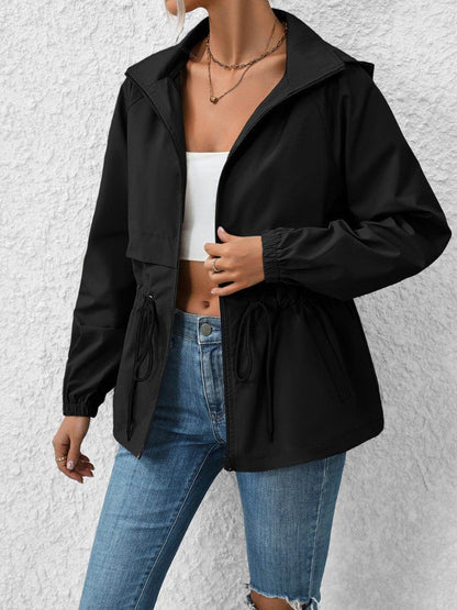 Ivy Lane Drawstring Zip Up Hooded Jacket for Women