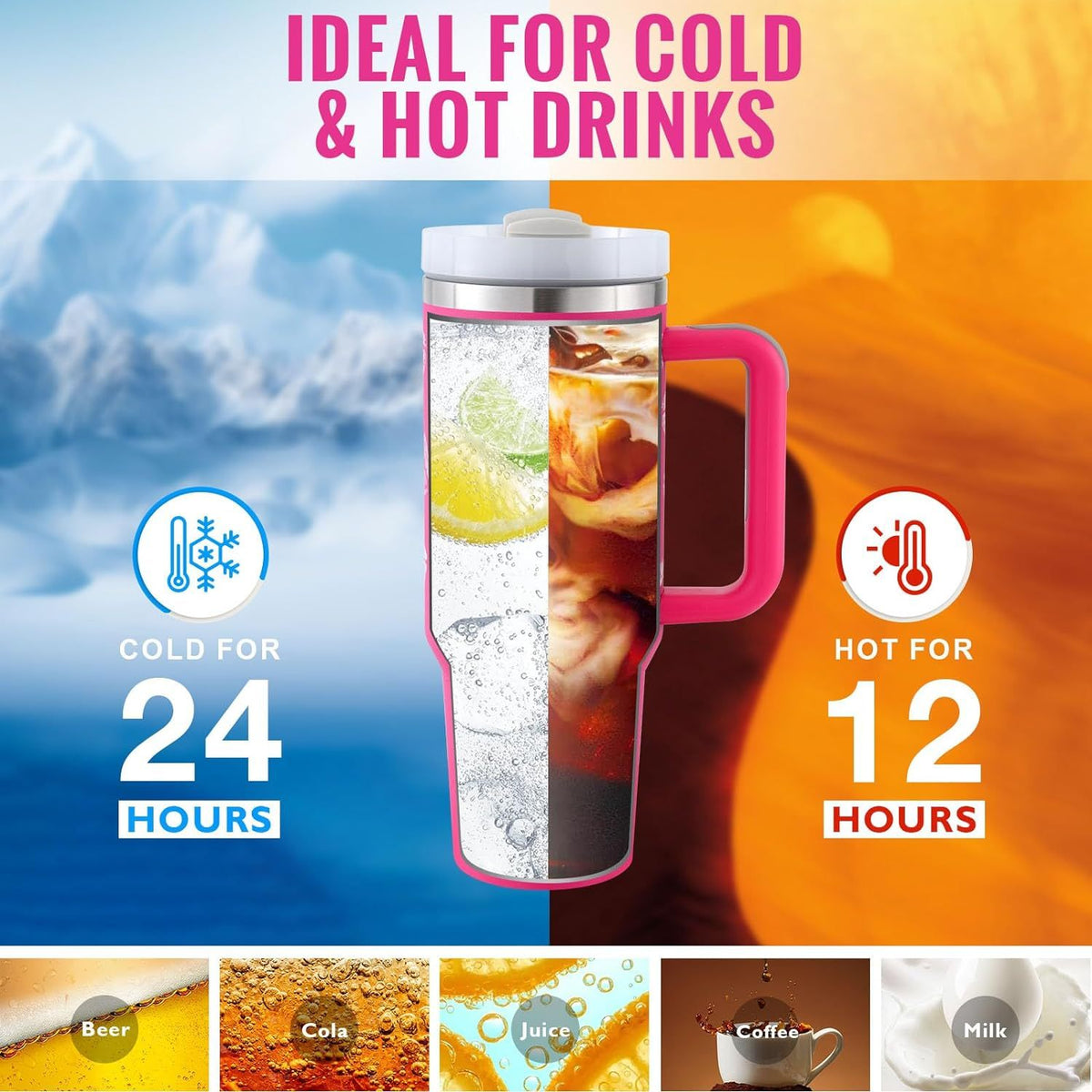 40 Oz Insulated Tumbler with Handle and Straw
