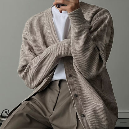 Mens Loose-Fit Versatile Artistic V-Neck Sweater