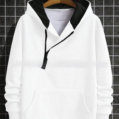 Color-block Hooded Sweatshirt For Men With A Half-zip