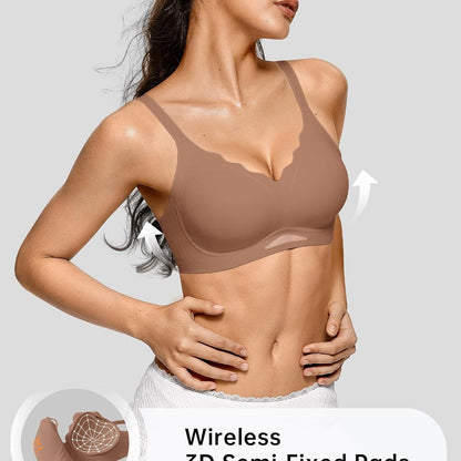 OEAK Women's Wireless Bras Scalloped Push-Up Bralettes No Underwire