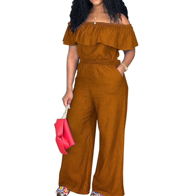 Plus-size Women's Denim Cape Jumpsuit