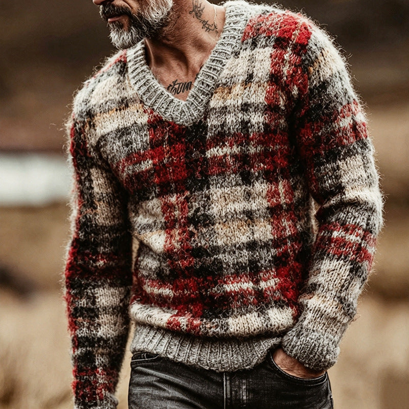 Retro Plaid Sporty-Casual Knitted Sweater For Men