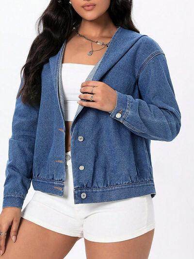 Button Up Hooded Denim Top for Stylish Comfort
