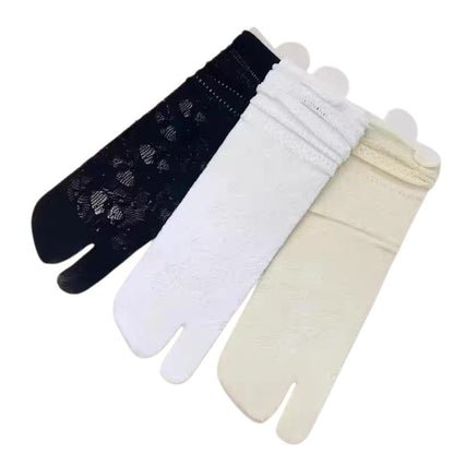 Womens Summer Lace Trim Two-Toe Socks