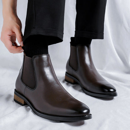 Mens Black High-top Pointed-toe Leather Boots